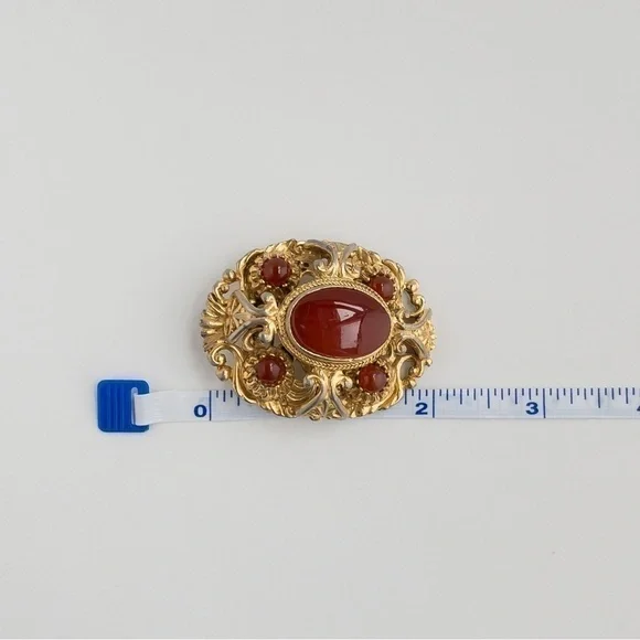 Vintage Sphinx Brooch Pin Red Poured Glass & Cabochon Rococo Baroque Style A530 - Picture 13 of 13